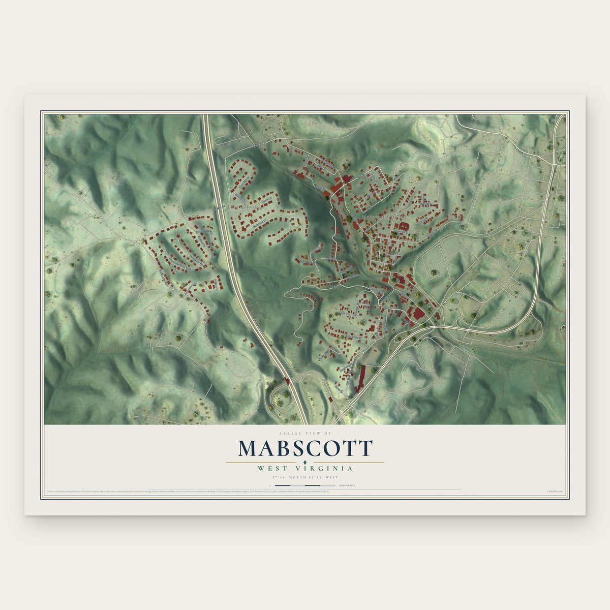 Mabscott, West Virginia map print, the full design