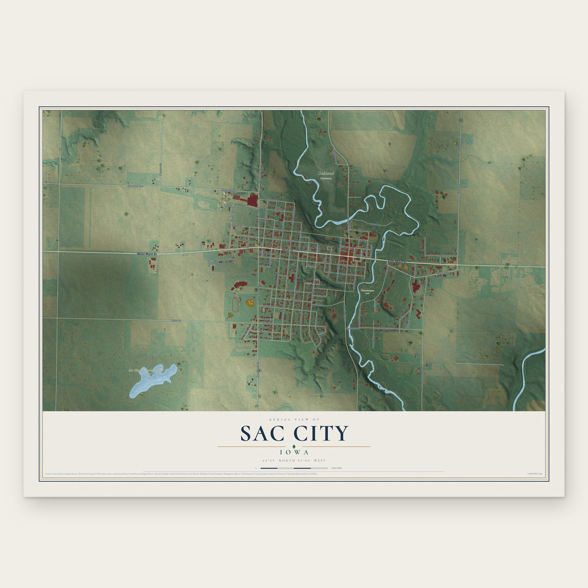 Sac City, Iowa map print, the full design