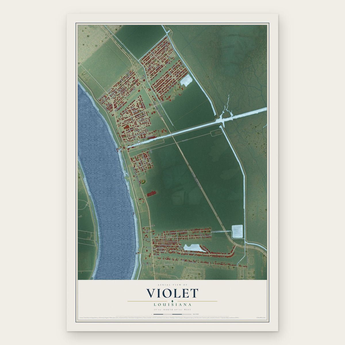 Violet, Louisiana map print, the full design