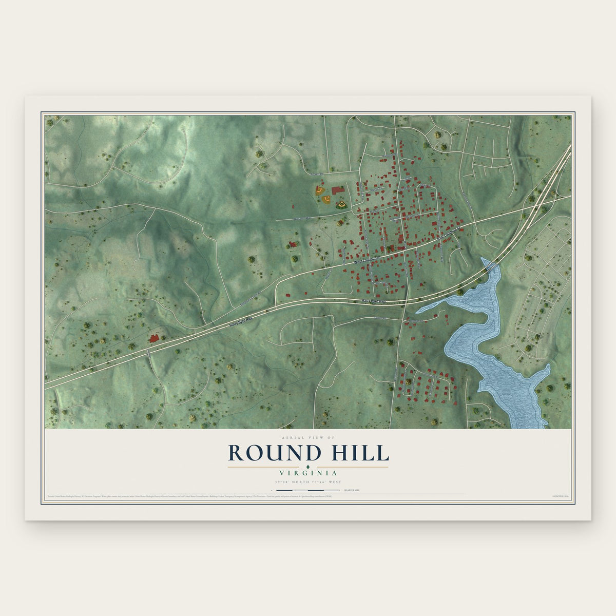 Round Hill, Virginia map print, the full design