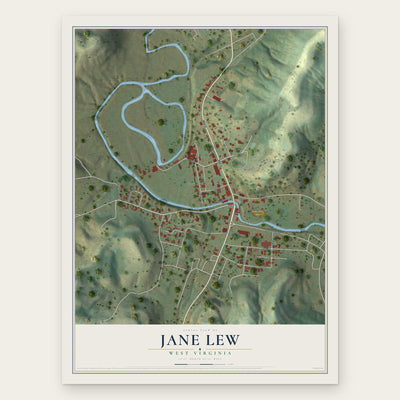 Jane Lew, West Virginia map print, the full design