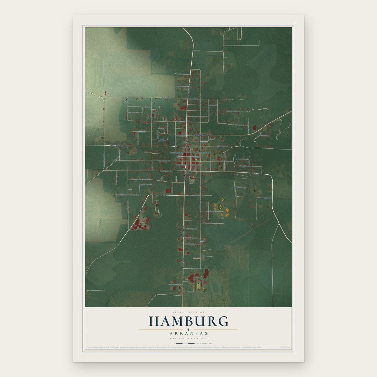 Hamburg, Arkansas map print, the full design