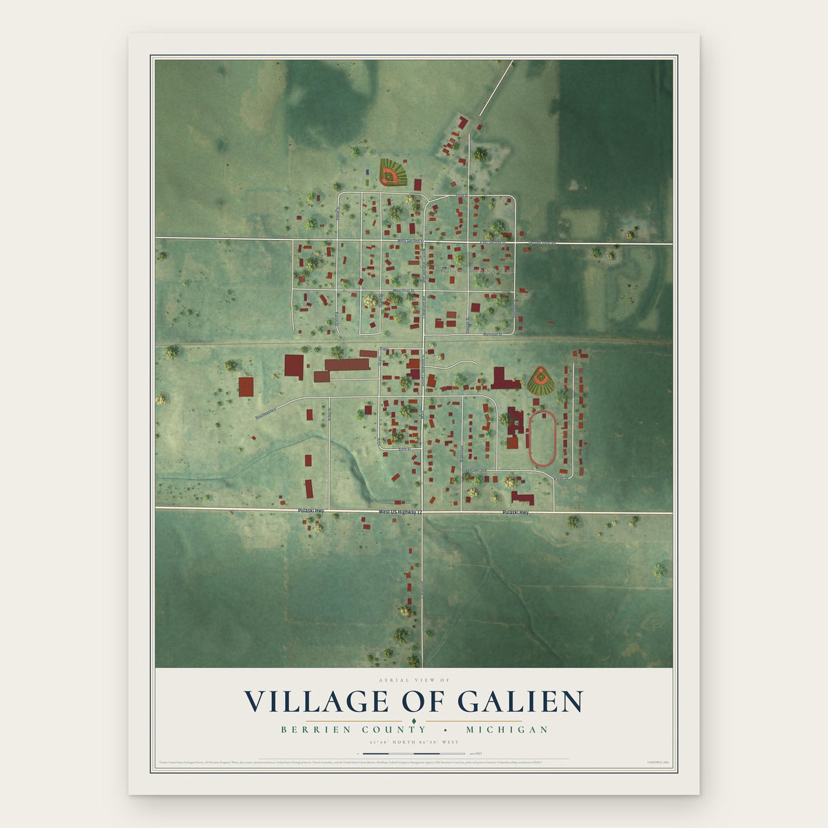 Galien, Michigan map print, the full design