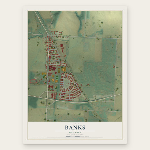 Banks, Oregon map print, the full design