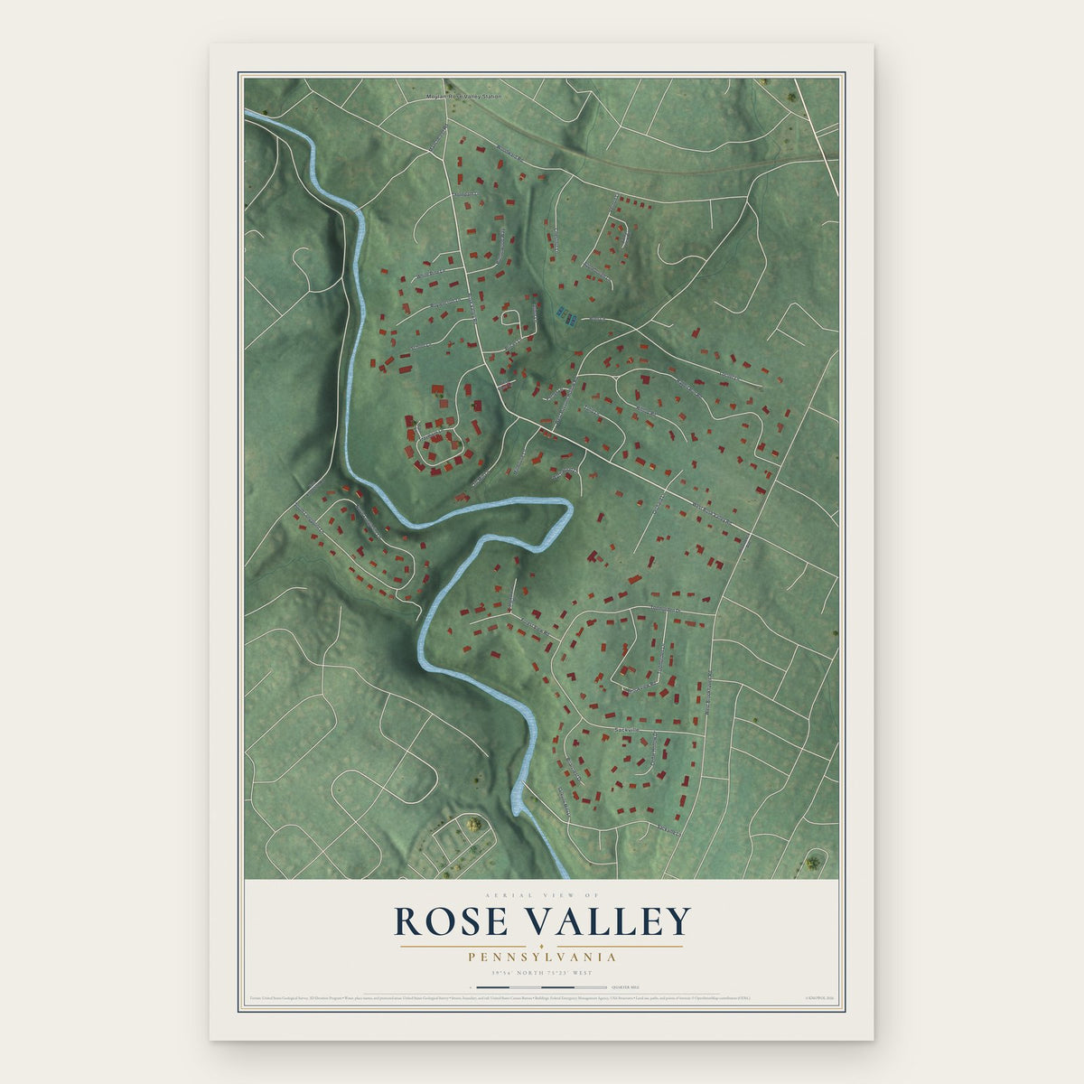 Rose Valley, Pennsylvania map print, the full design