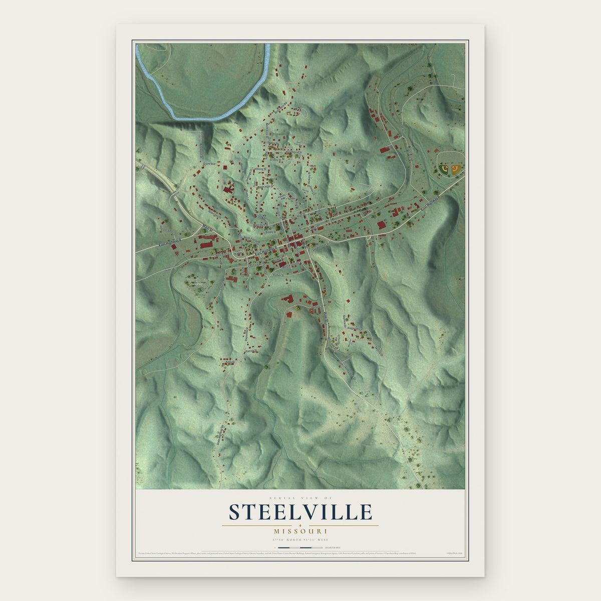 Steelville, Missouri map print, the full design