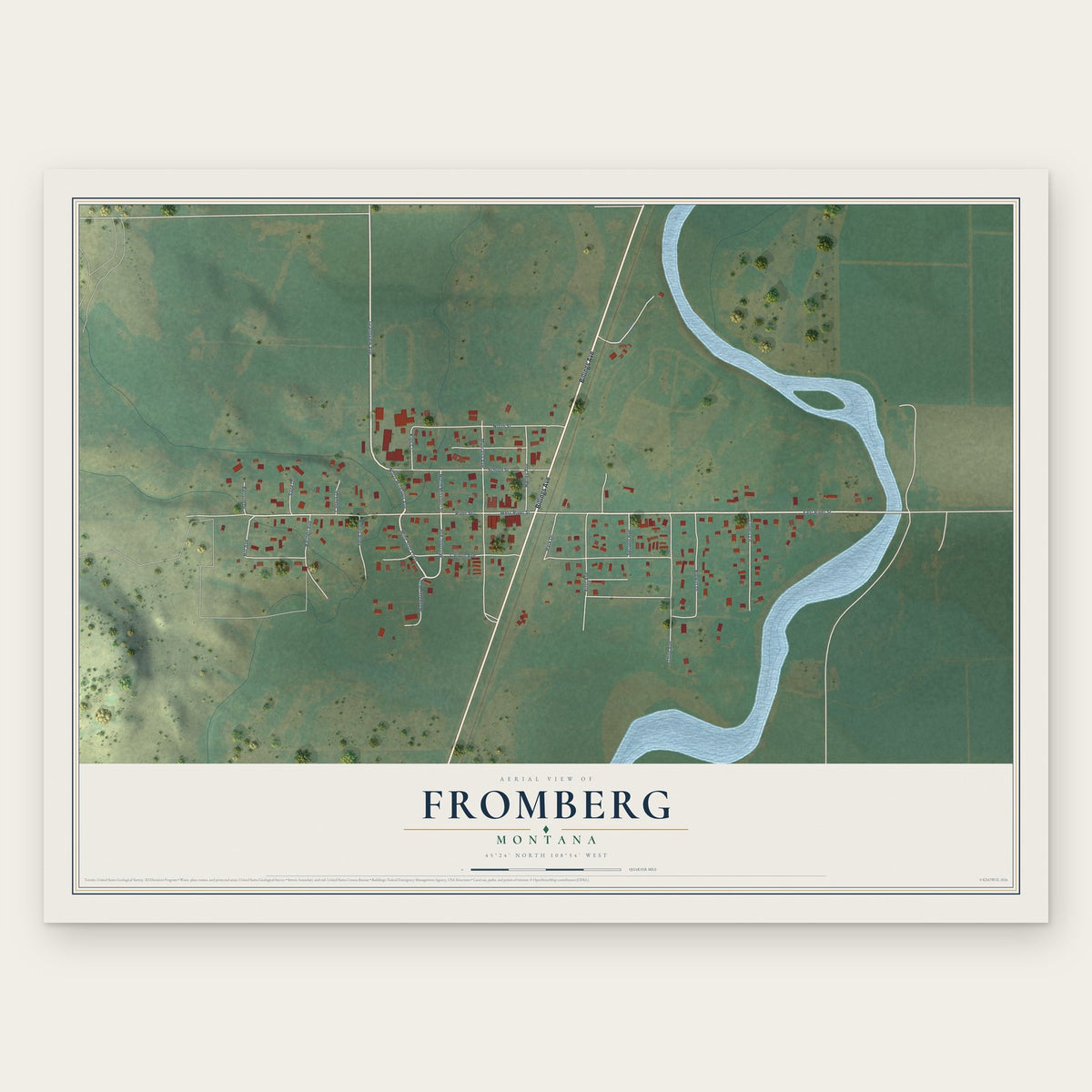 Fromberg, Montana map print, the full design