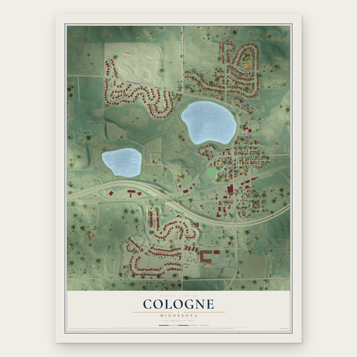 Cologne, Minnesota map print, the full design