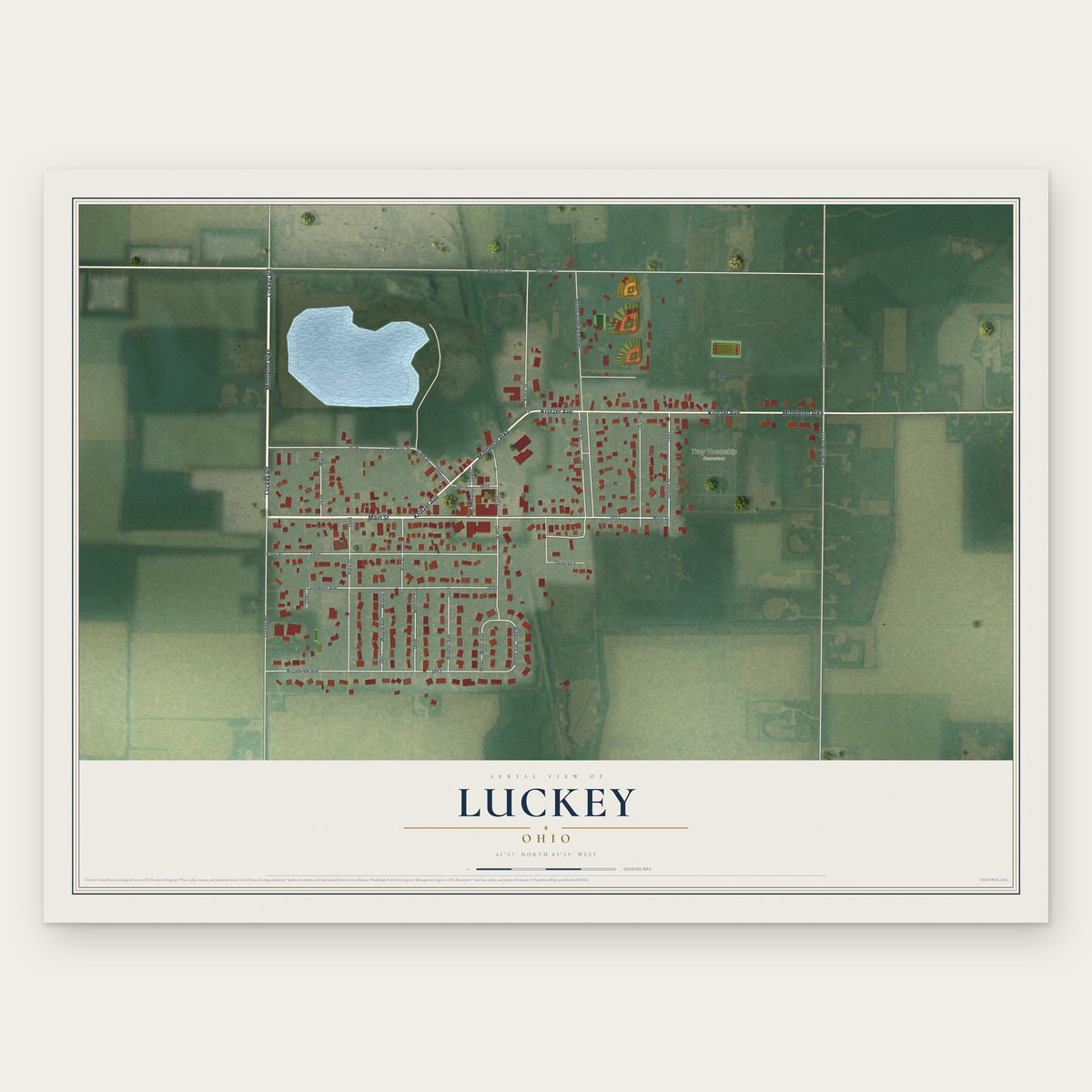 Luckey, Ohio map print, the full design