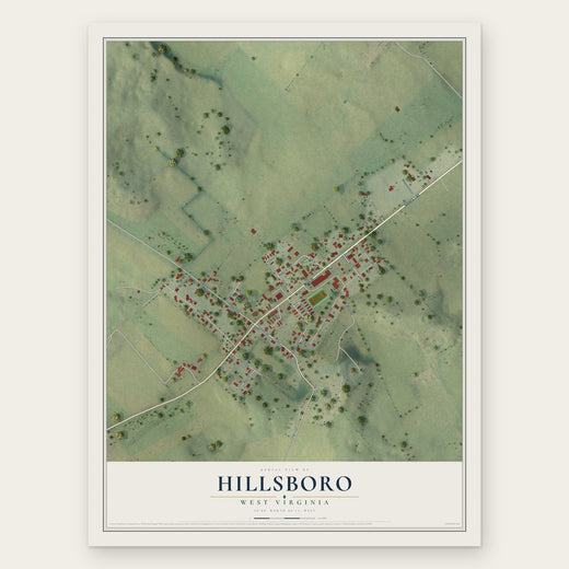 Hillsboro, West Virginia map print, the full design