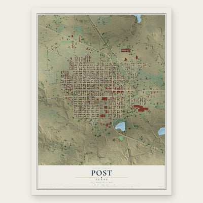 Post, Texas map print, the full design