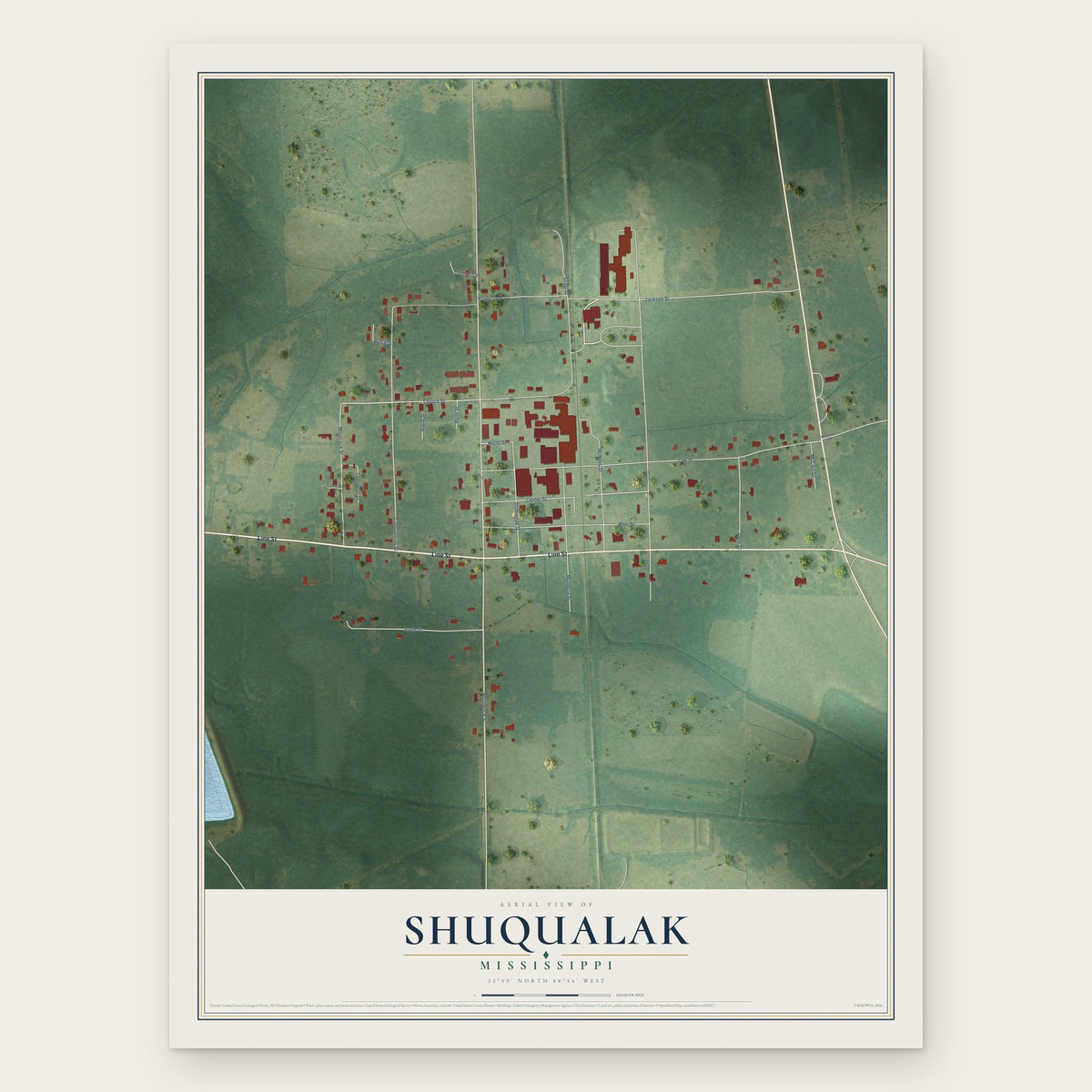 Shuqualak, Mississippi map print, the full design