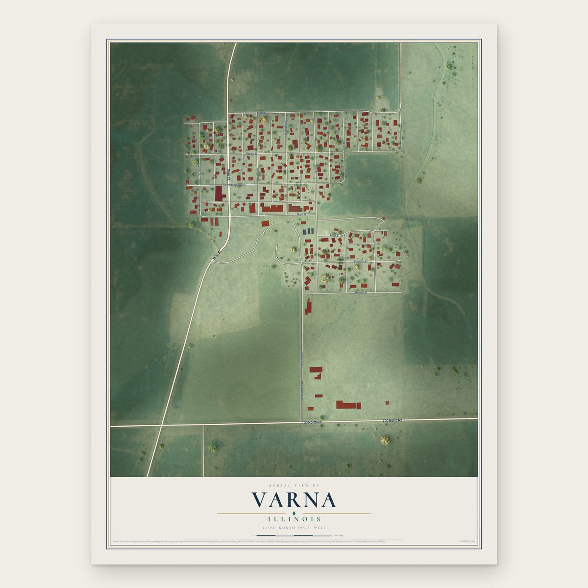Varna, Illinois map print, the full design