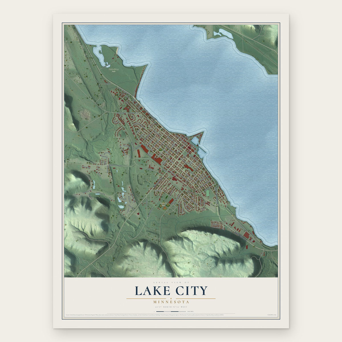 Lake City, Minnesota map print, the full design