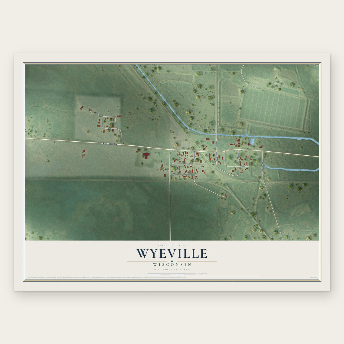 Wyeville, Wisconsin map print, the full design