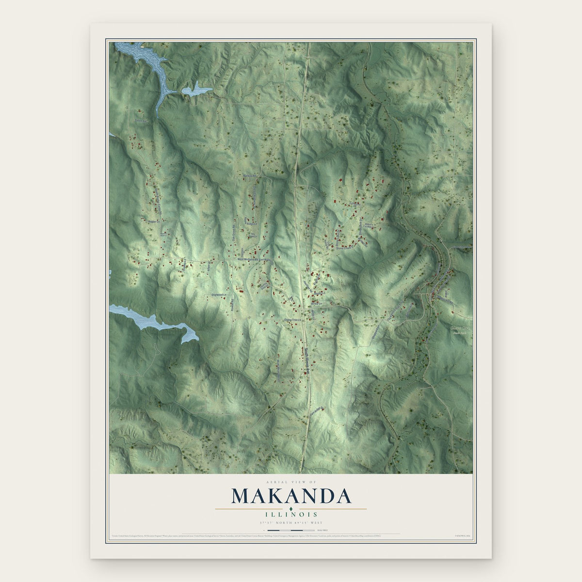 Makanda, Illinois map print, the full design