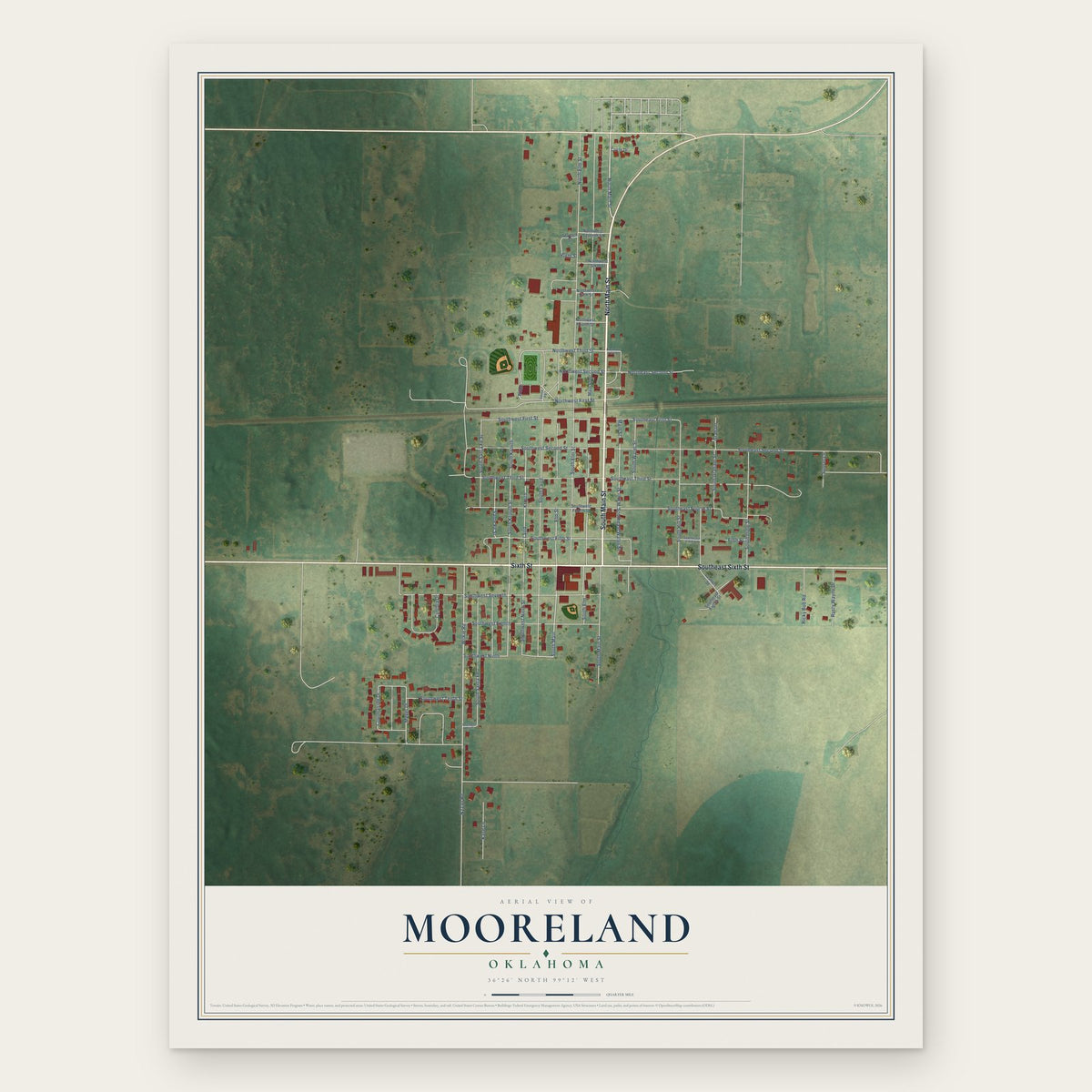 Mooreland, Oklahoma map print, the full design