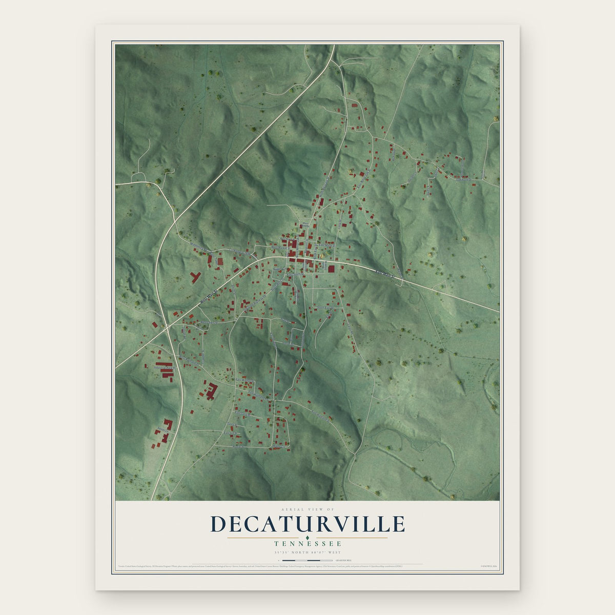 Decaturville, Tennessee map print, the full design