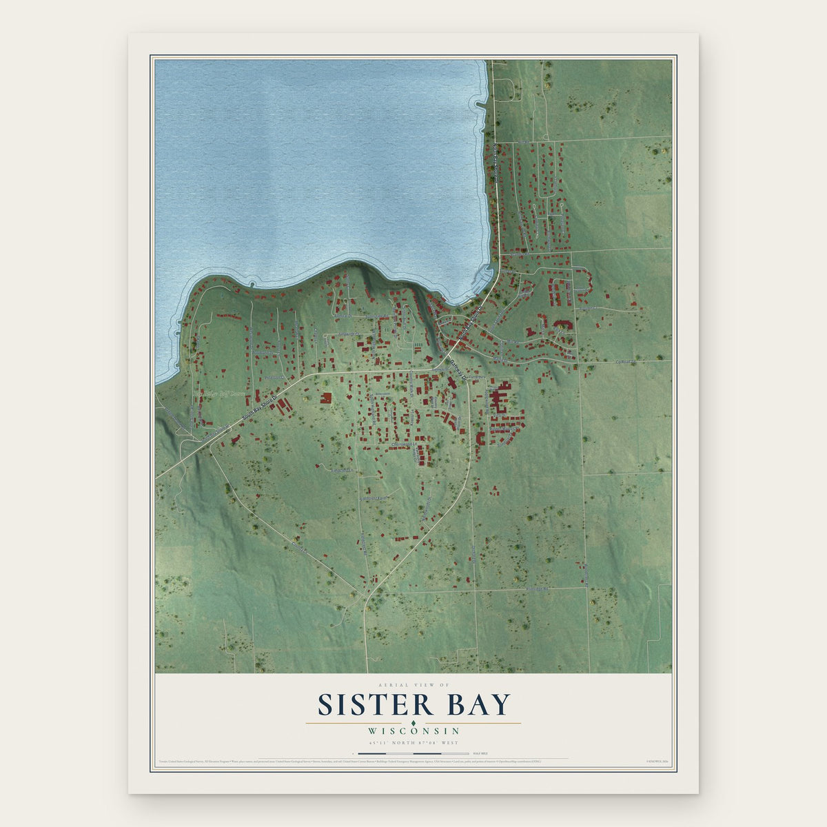 Sister Bay, Wisconsin map print, the full design