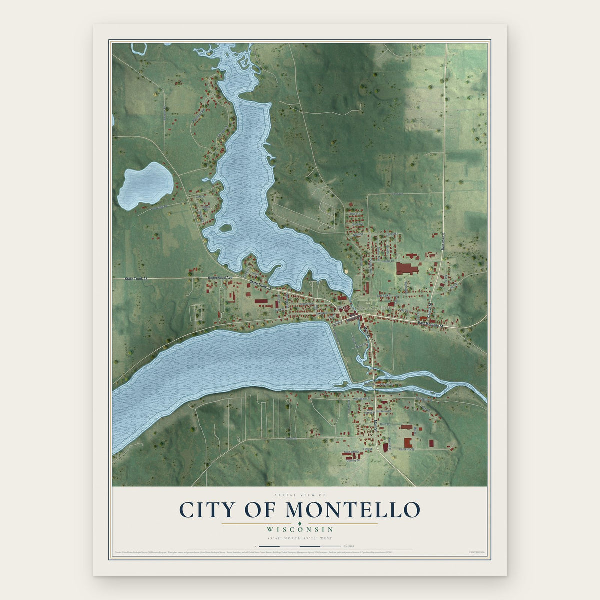 Montello, Wisconsin map print, the full design