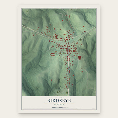 Birdseye, Indiana map print, the full design