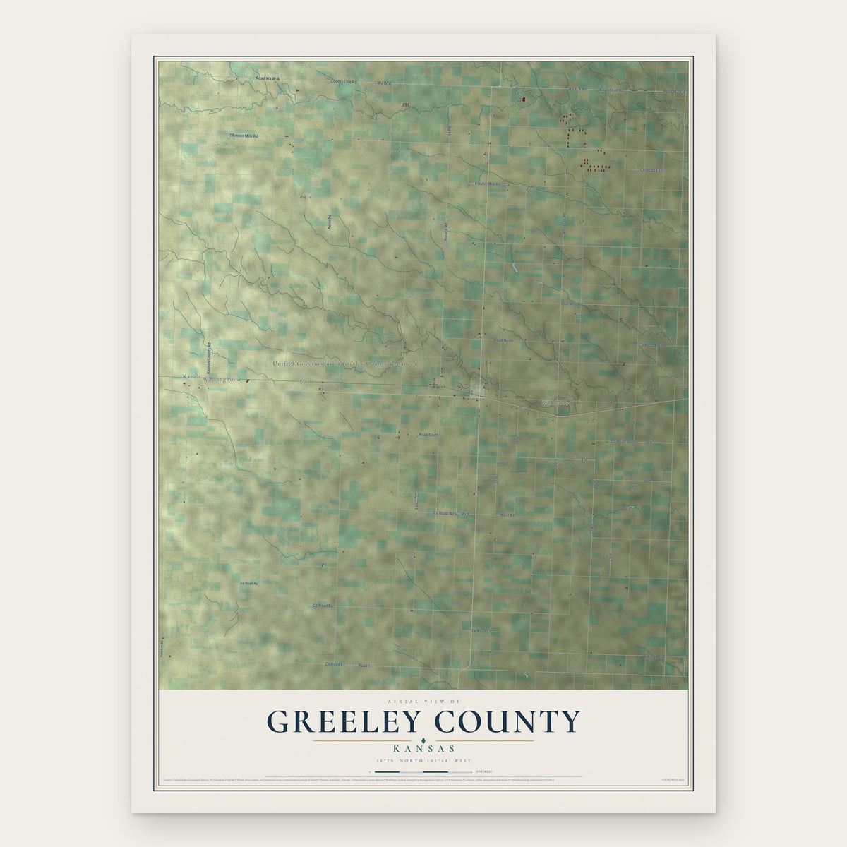 Greeley County, Kansas map print, the full design
