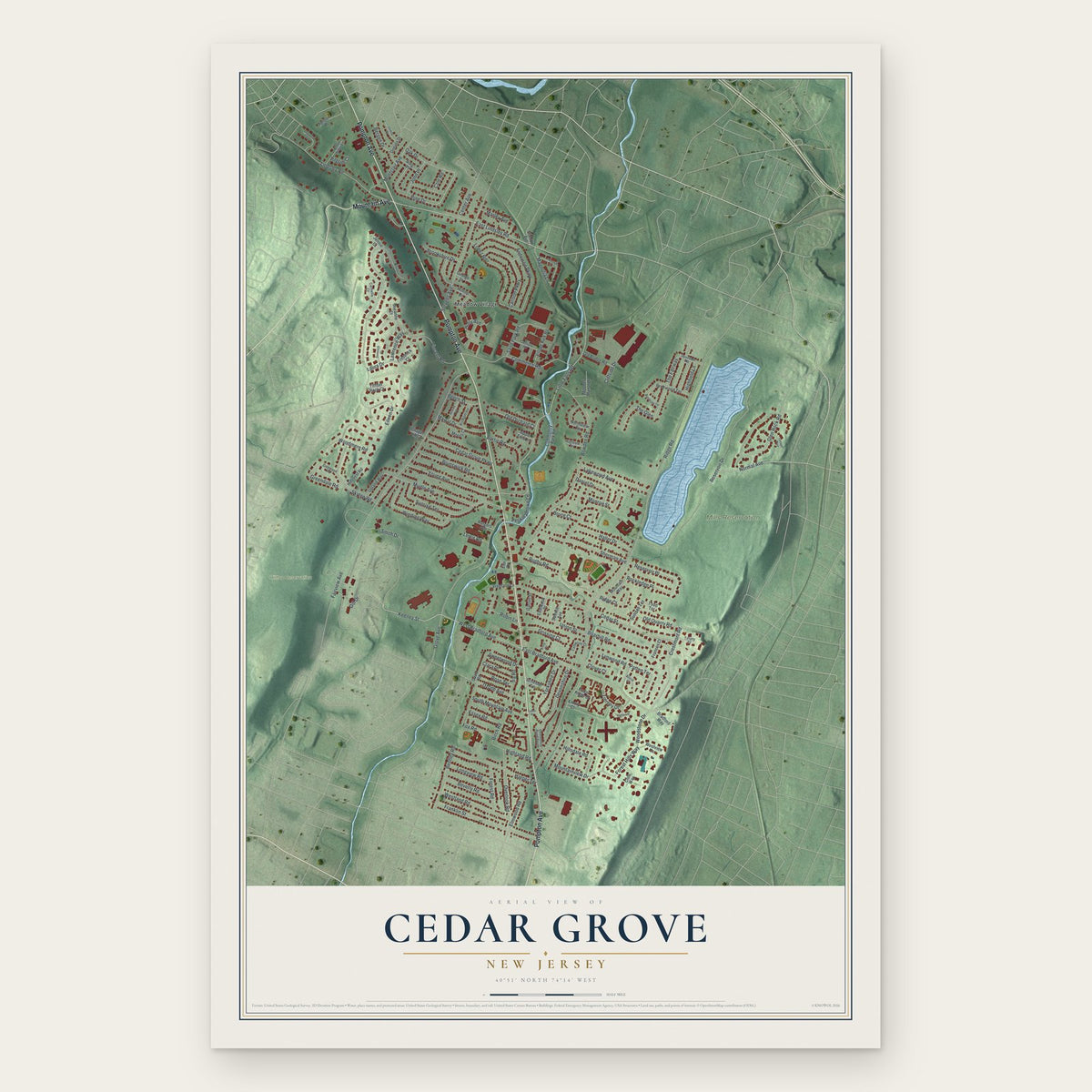 Cedar Grove, New Jersey map print, the full design