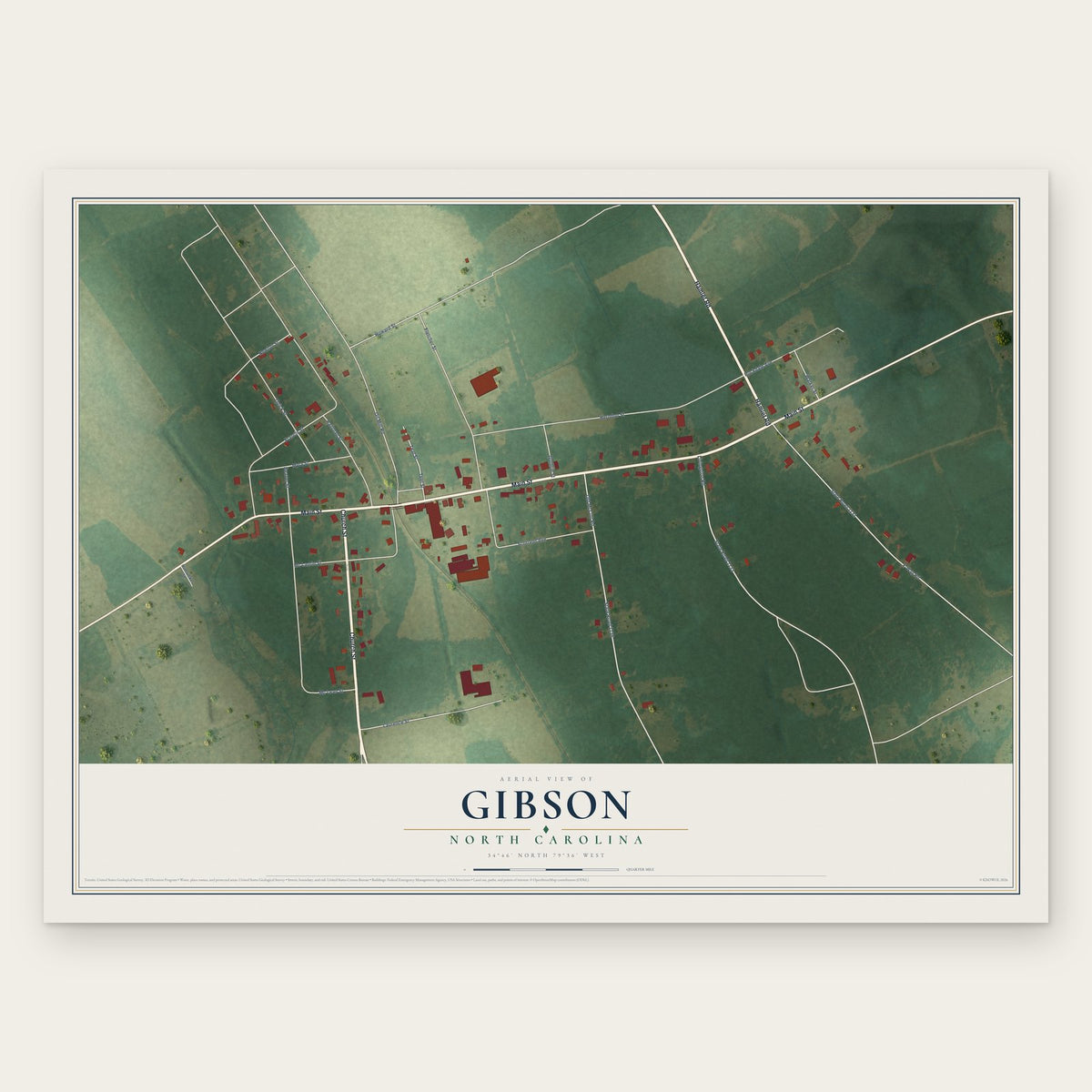 Gibson, North Carolina map print, the full design
