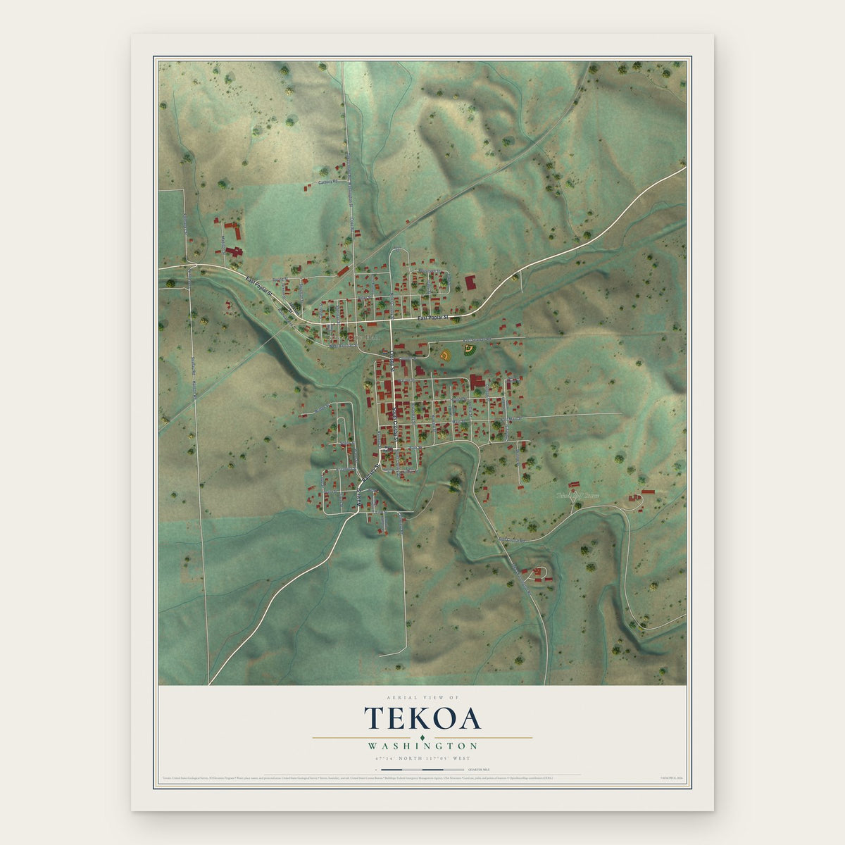 Tekoa, Washington map print, the full design