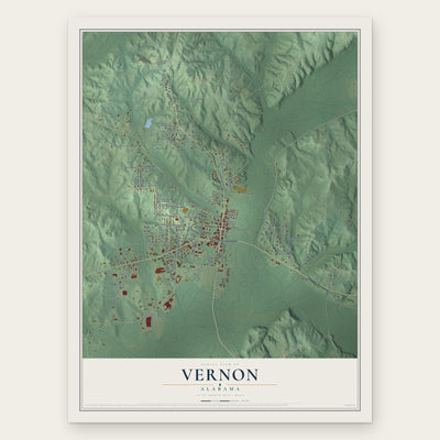 Vernon, Alabama map print, the full design