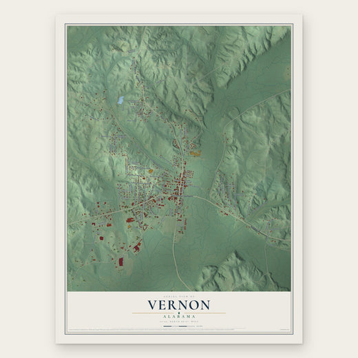 Vernon, Alabama map print, the full design