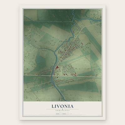 Livonia, Louisiana map print, the full design