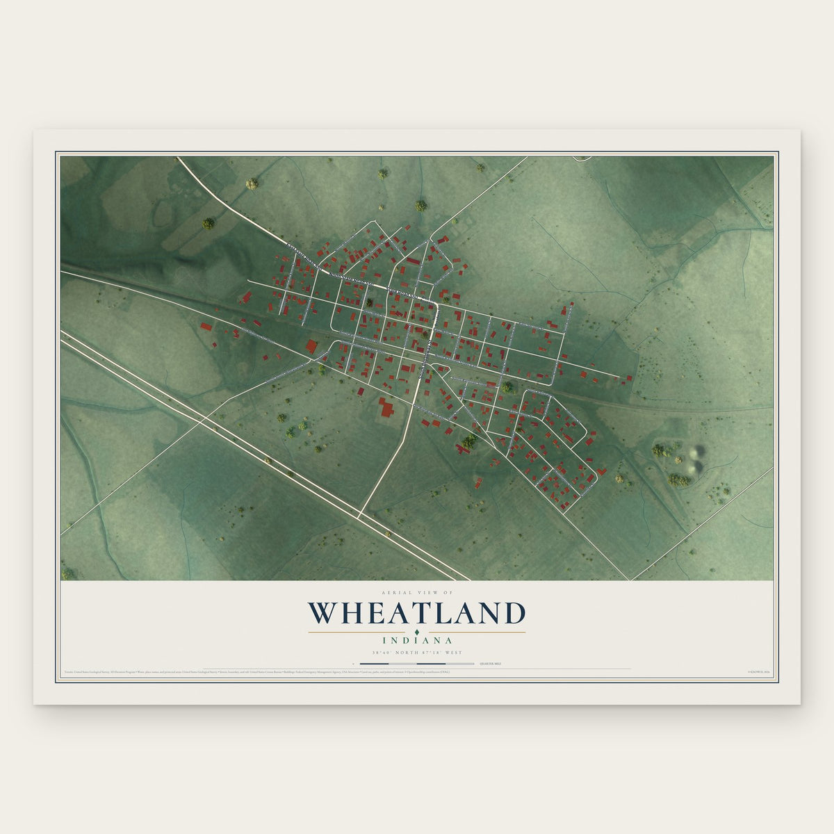 Wheatland, Indiana map print, the full design