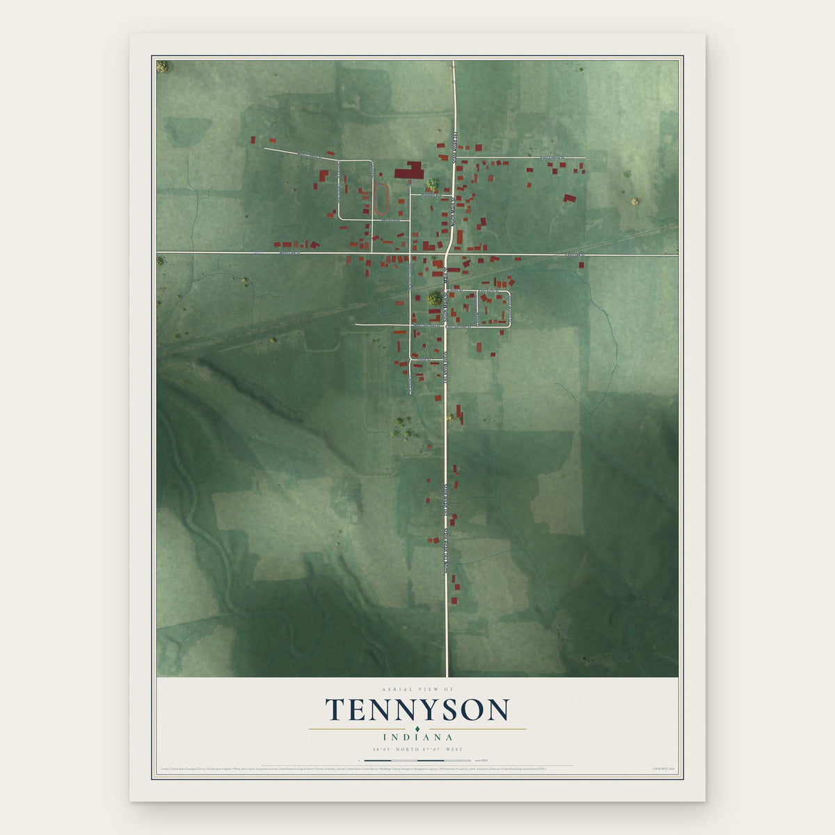 Tennyson, Indiana map print, the full design
