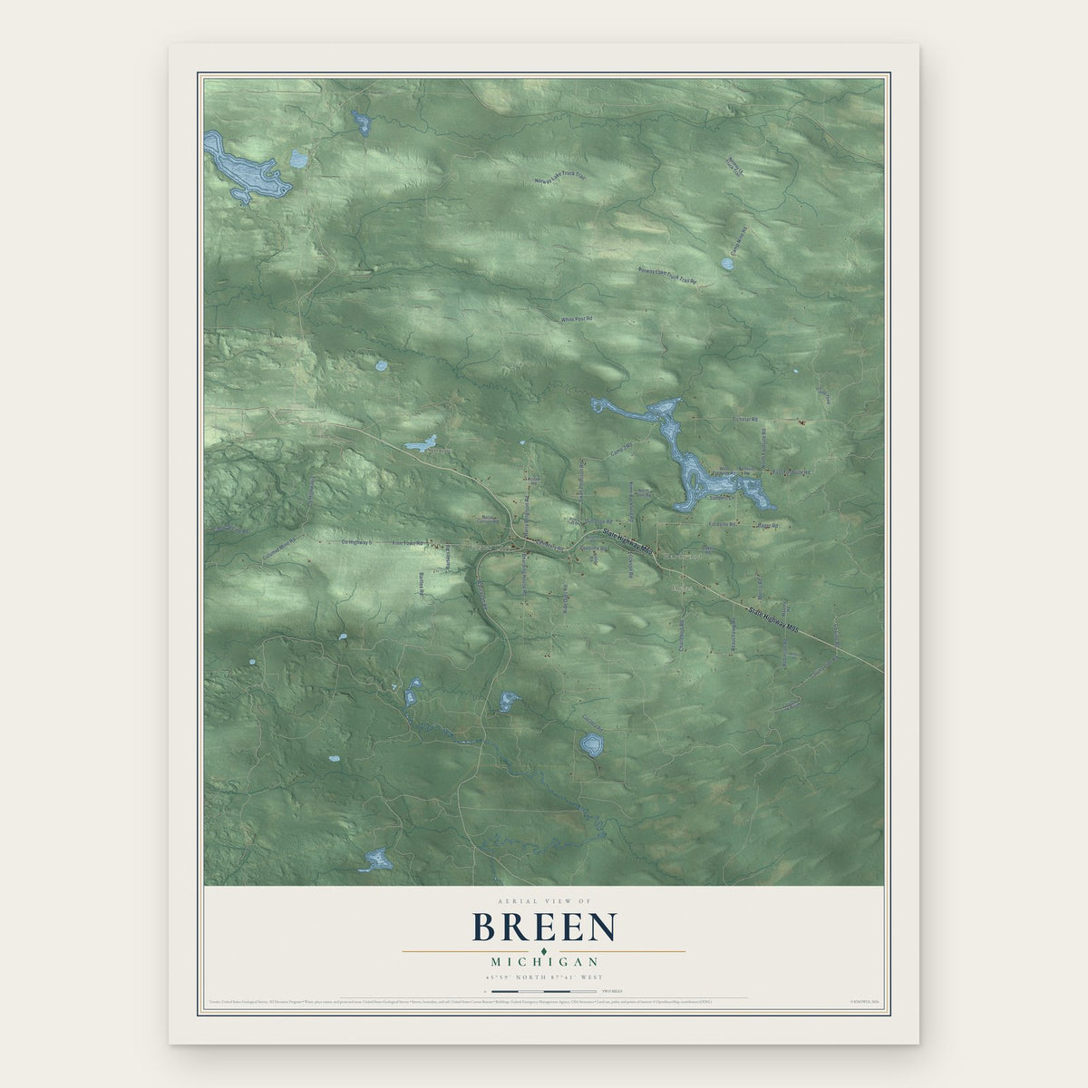 Breen, Michigan map print, the full design
