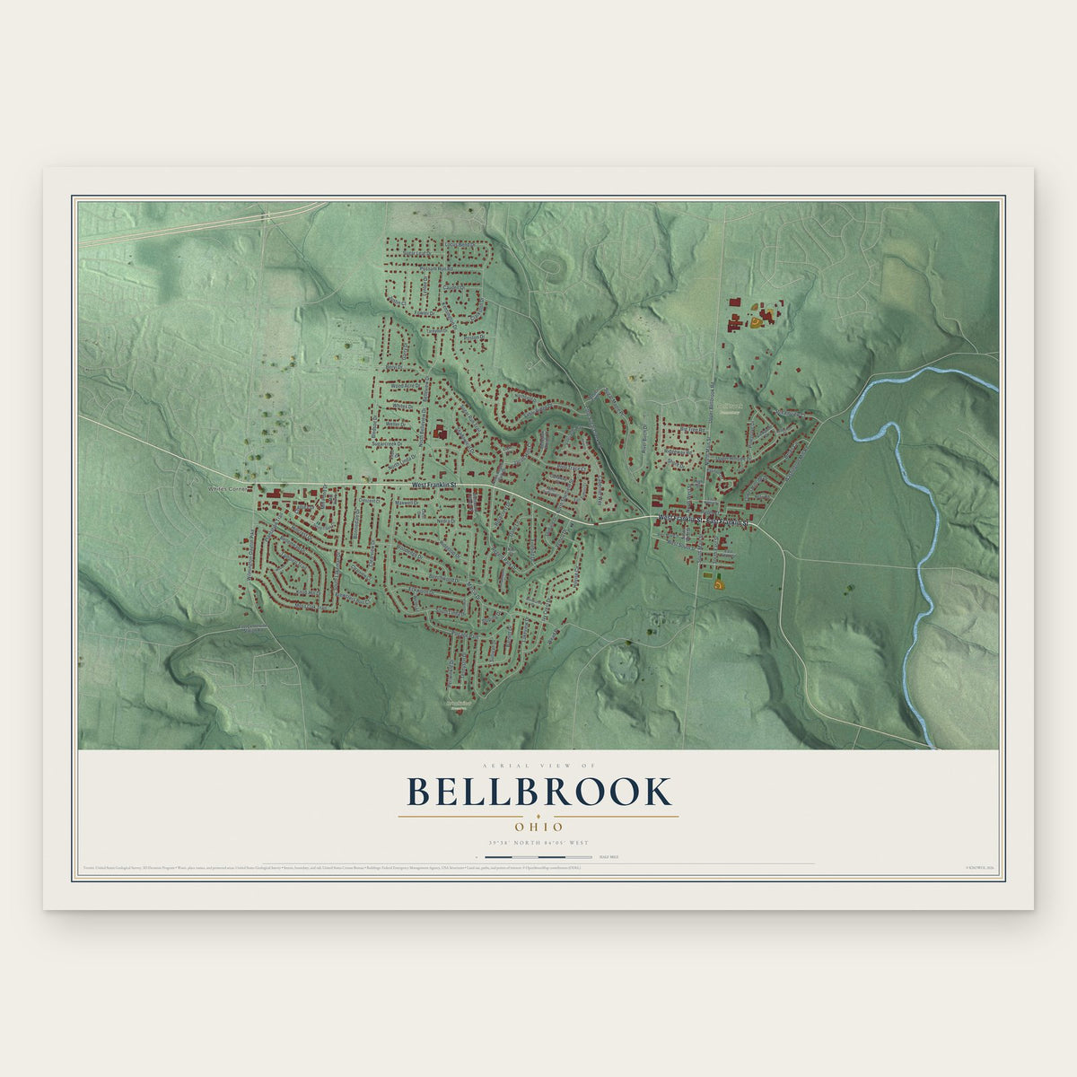 Bellbrook, Ohio map print, the full design