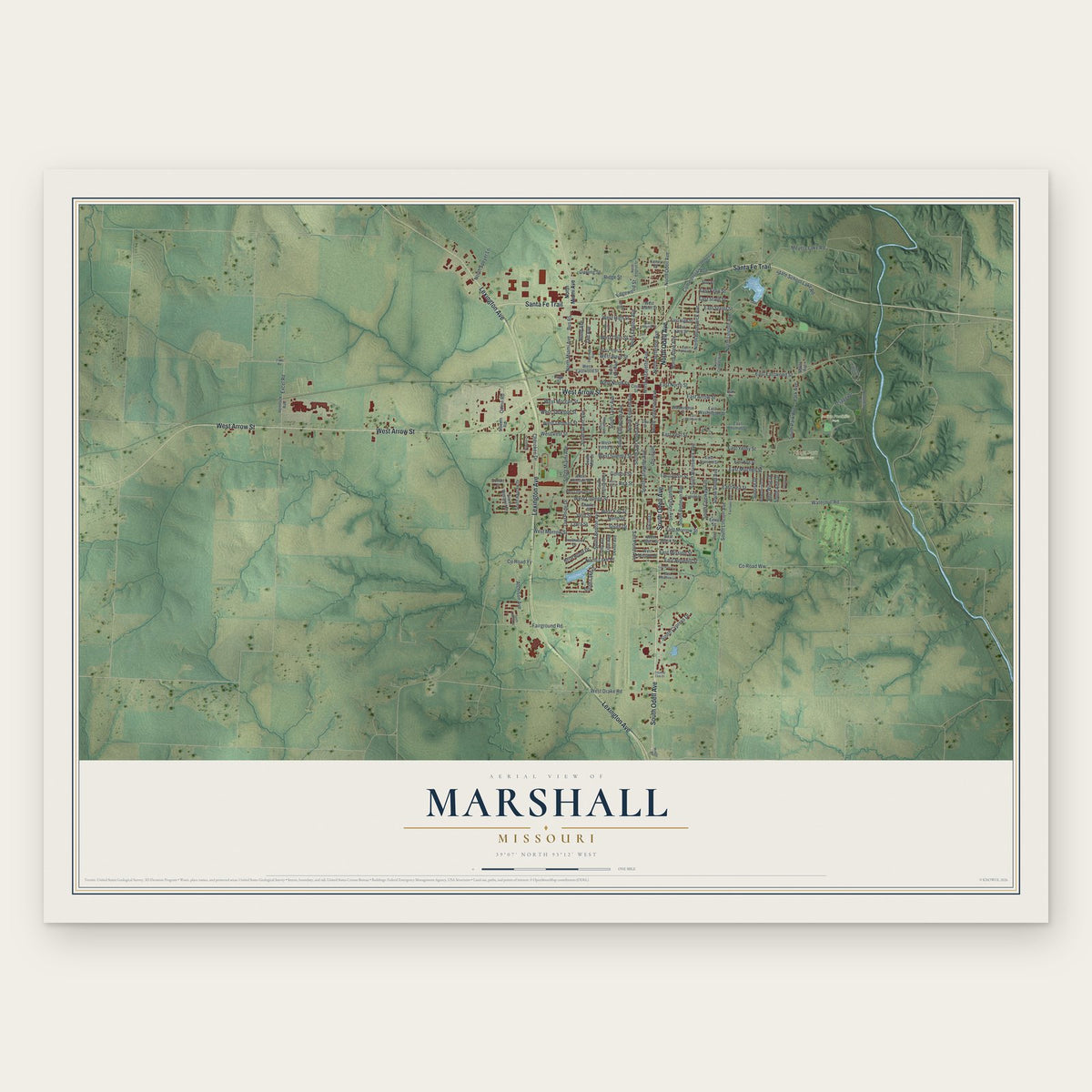 Marshall, Missouri map print, the full design