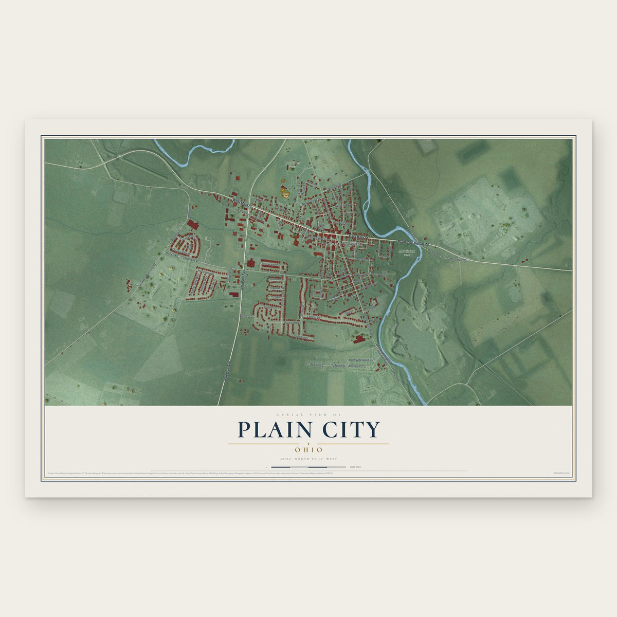 Plain City, Ohio map print, the full design