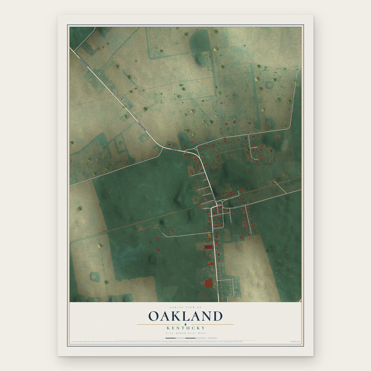 Oakland, Kentucky map print, the full design