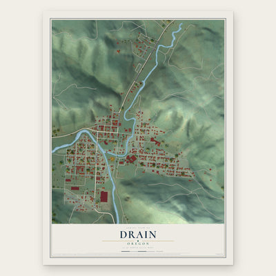 Drain, Oregon map print, the full design