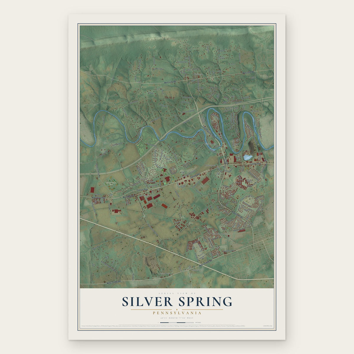 Silver Spring, Pennsylvania map print, the full design