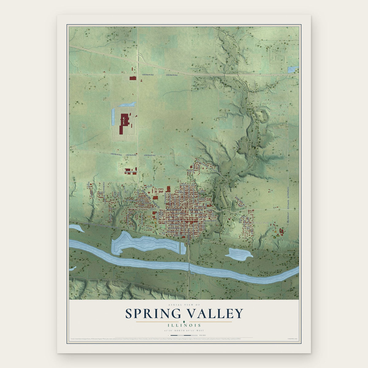 Spring Valley, Illinois map print, the full design
