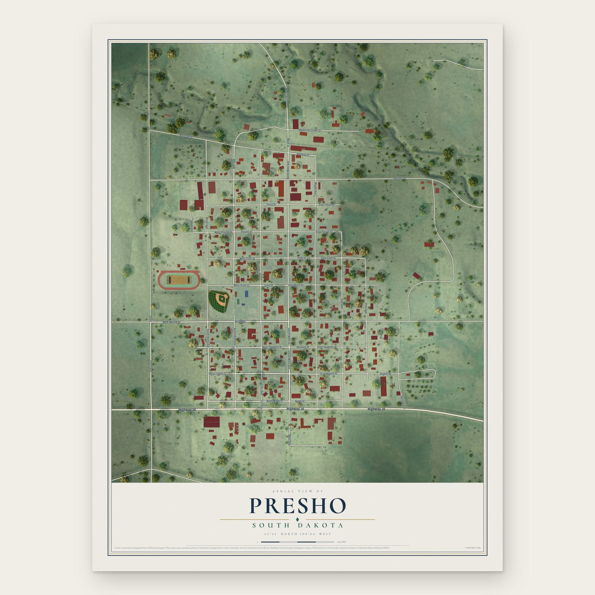 Presho, South Dakota map print, the full design