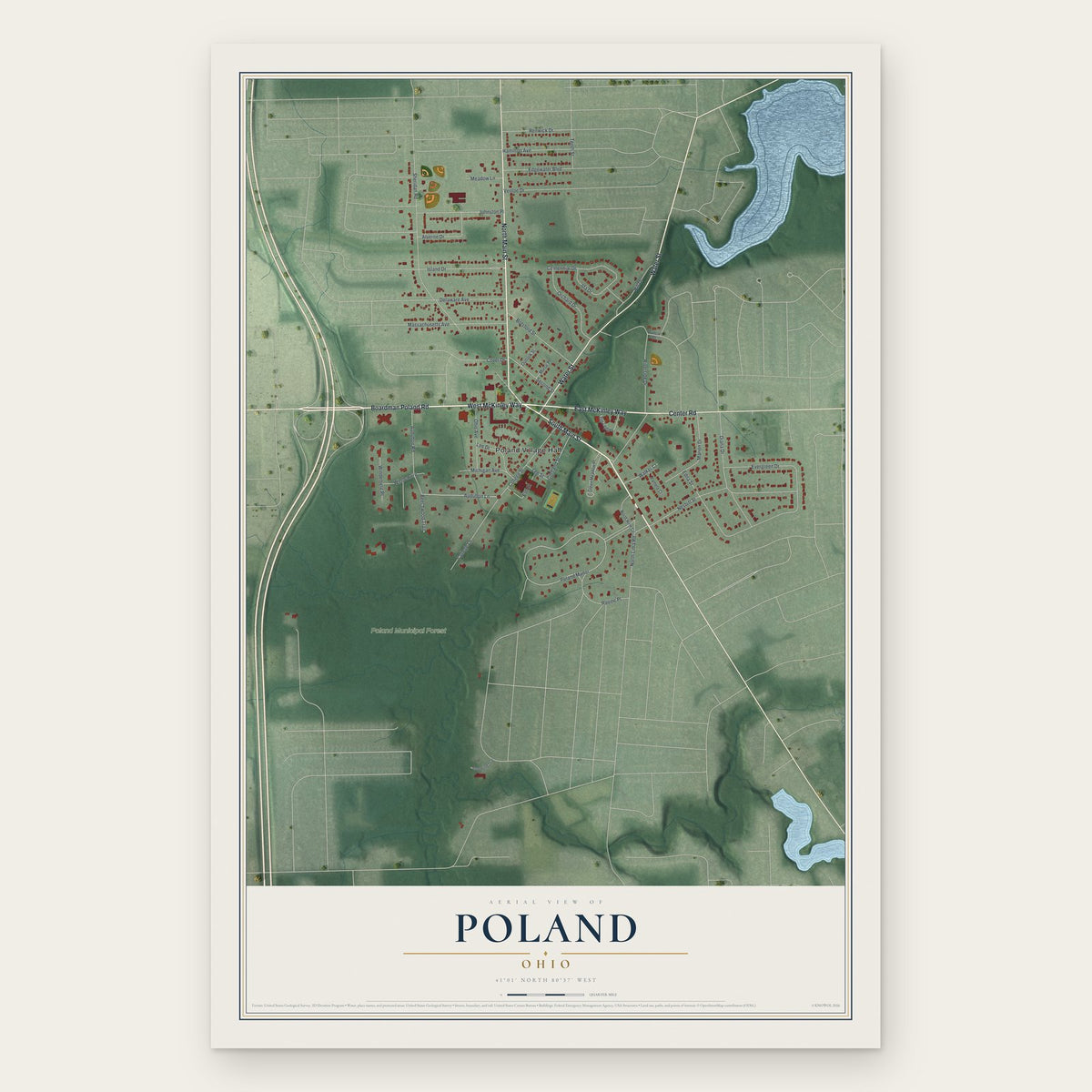 Poland, Ohio map print, the full design