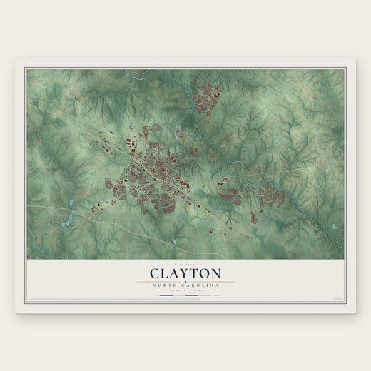 Clayton, North Carolina map print, the full design