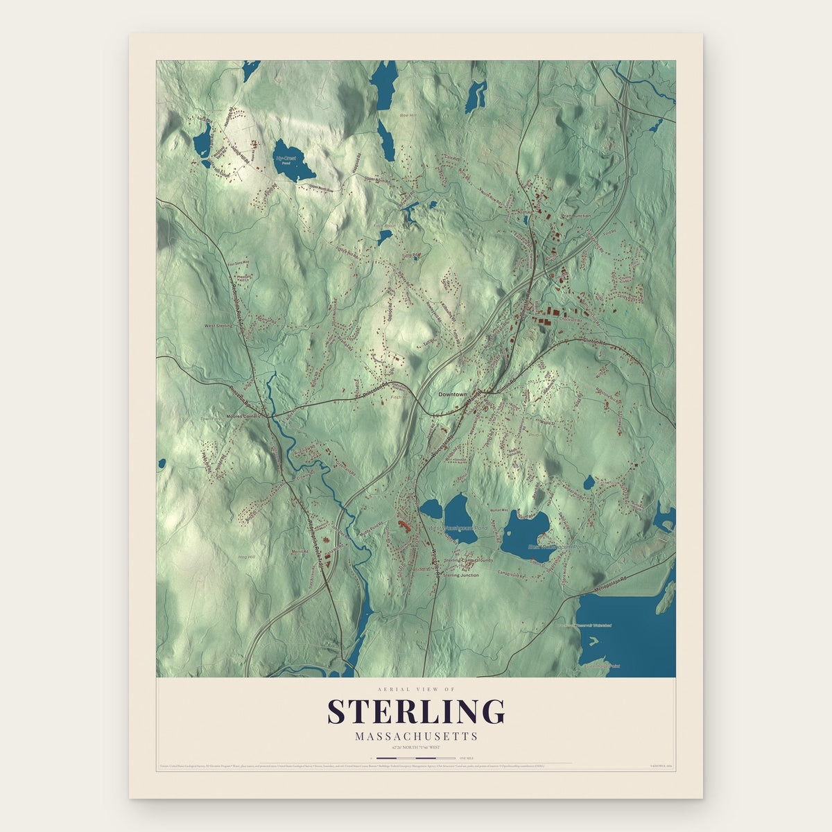 Sterling, Massachusetts map print, the full design