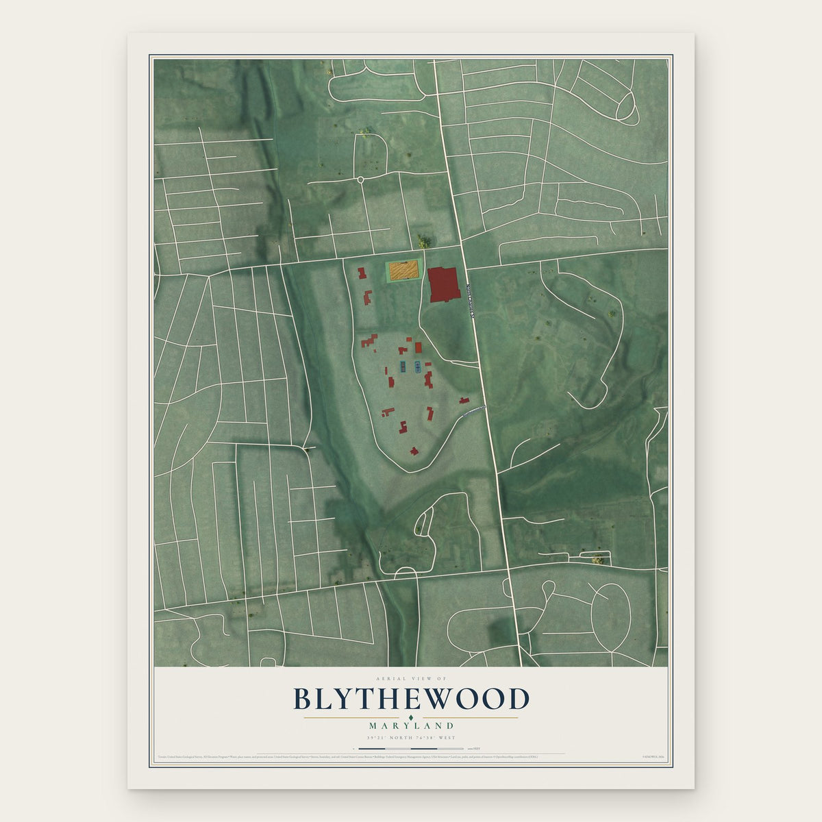 Blythewood, Maryland map print, the full design