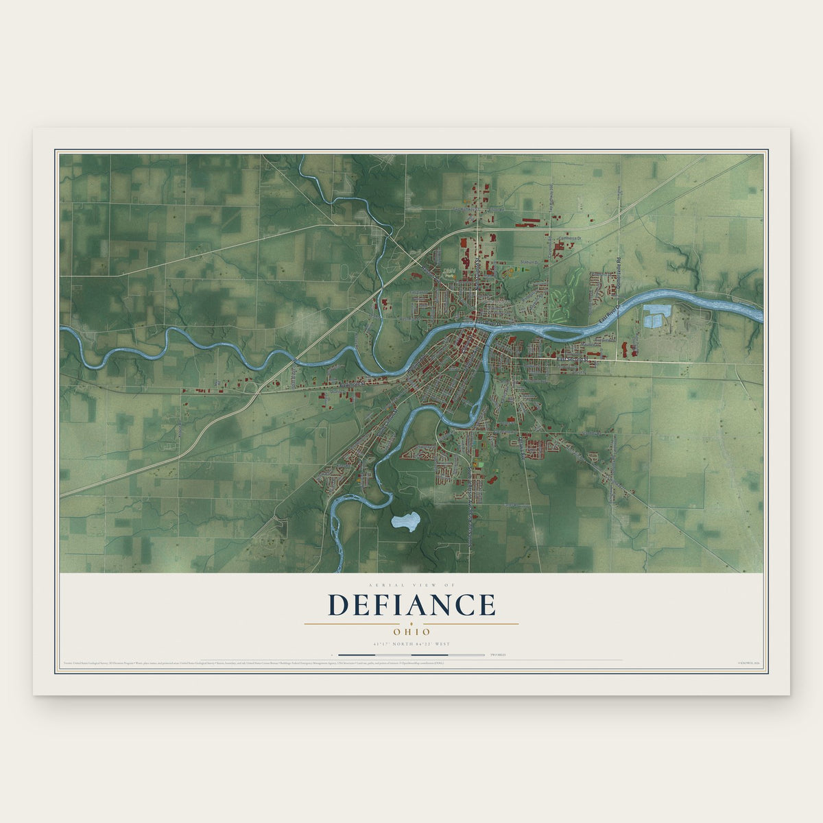 Defiance, Ohio map print, the full design