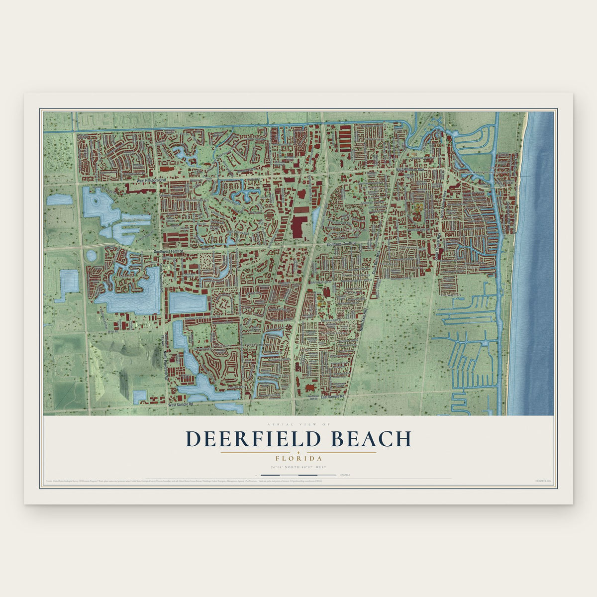 Deerfield Beach, Florida map print, the full design