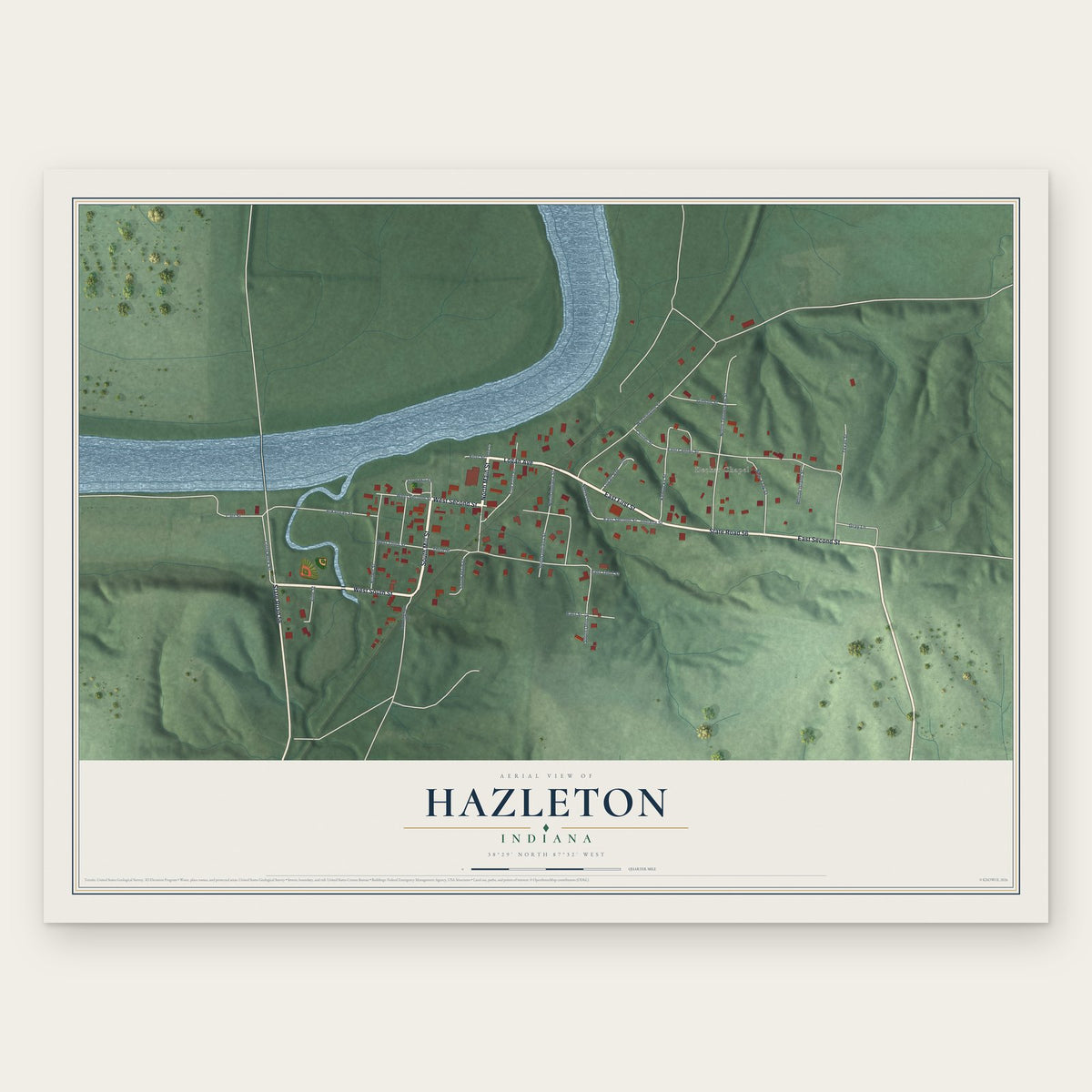 Hazleton, Indiana map print, the full design